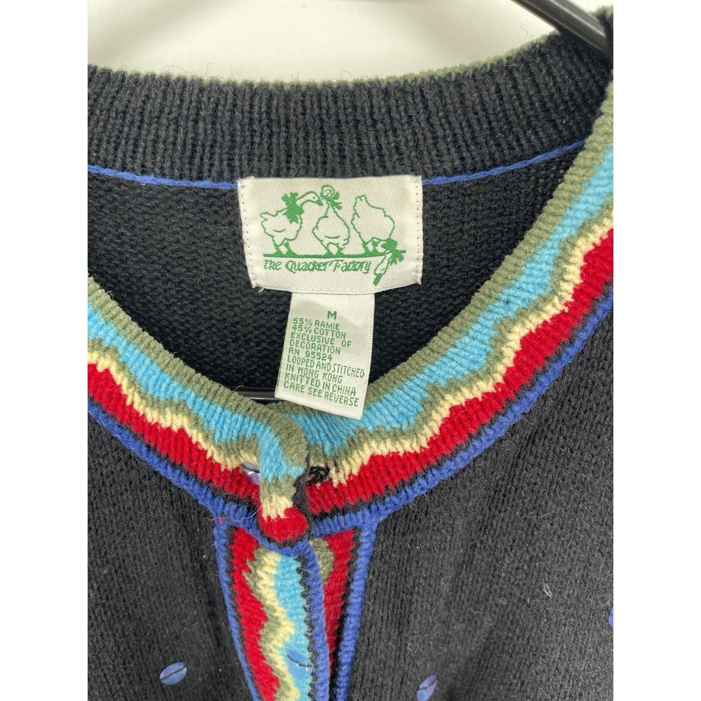 Quacker Factory Womens Southwestern Cardigan Sweater Black Embroidered Cactus M - Picture 10 of 11